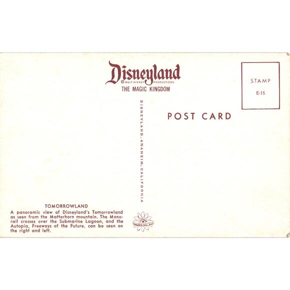 Disneyland Tomorrowland Magic Kingdom Postcard Walt Disney World Unposted - Picture 2 of 2